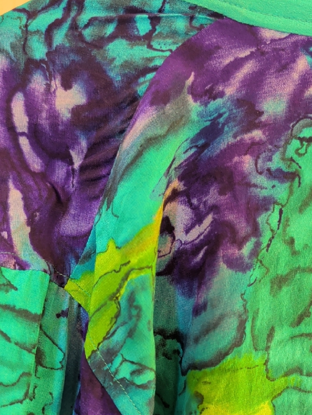 Diane Gilman 100% Silk Watercolor Cardigan Size M | Teal Open Front Duster Top - Picture 8 of 10